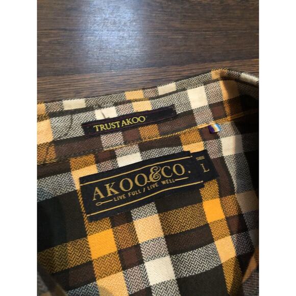 AKOO Shirt Mens Sz L Orange Black Buffalo Check Elbow Pads/PatchesUp Cargo - Picture 6 of 13